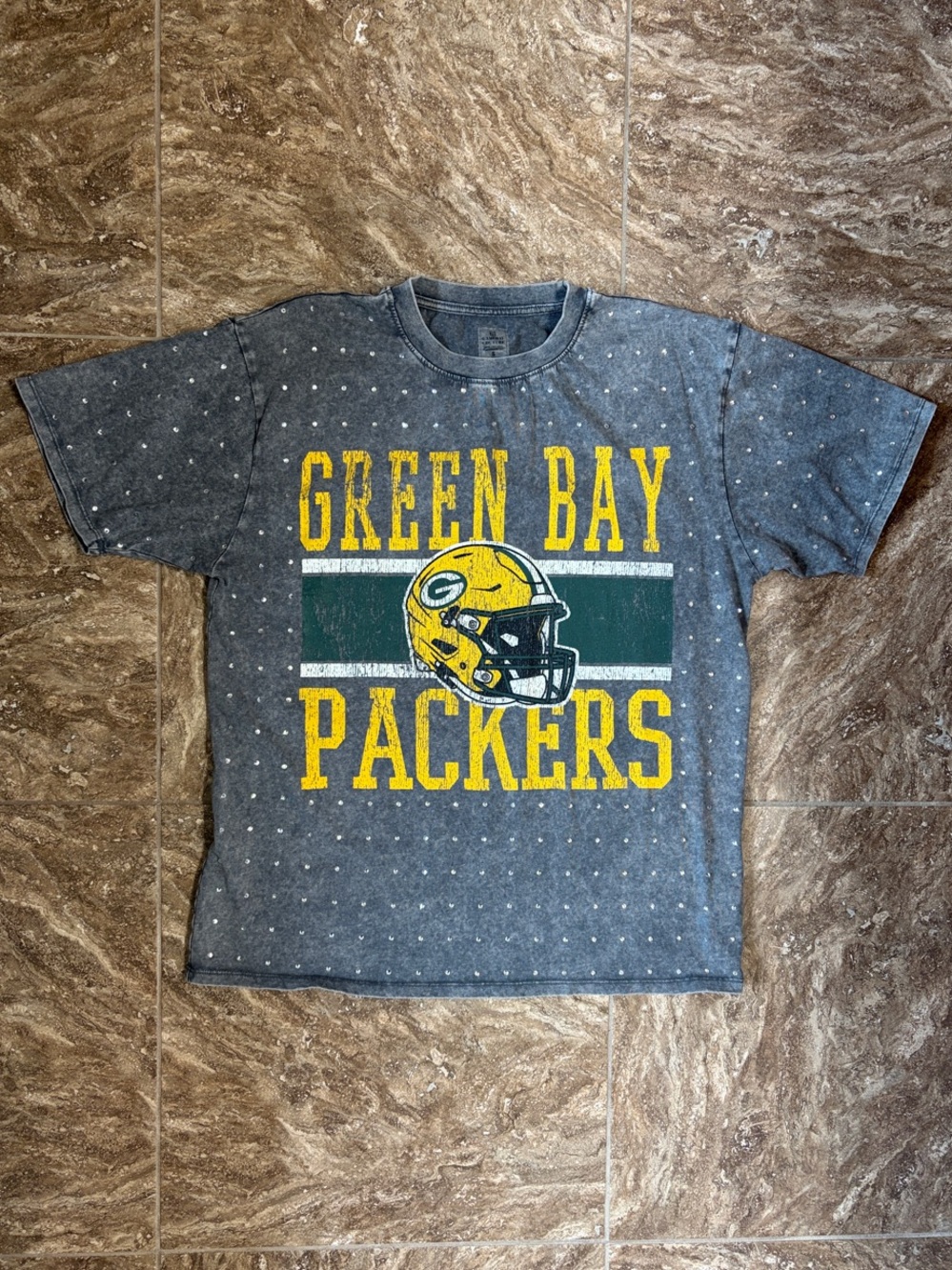Green Bay Packers Oversized Graphic Tee - Gray with Yellow Logo
